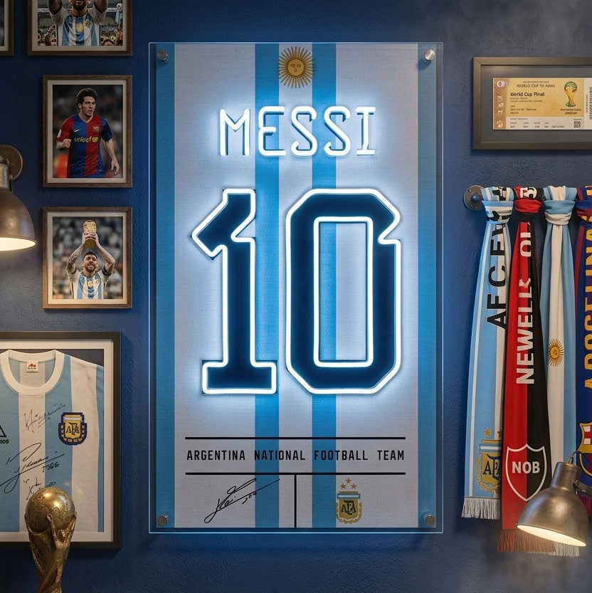 lionel messi soccer football jersey neon sign wall art messi fan art