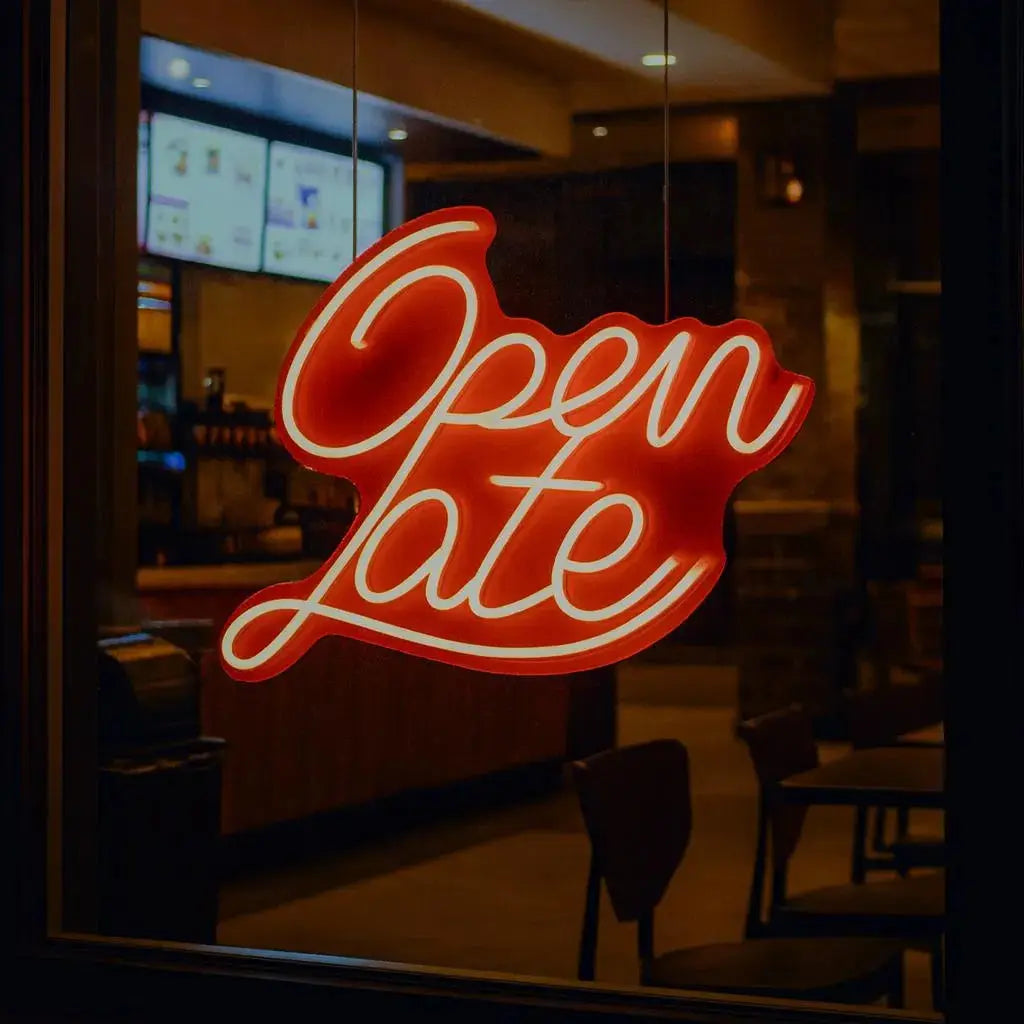 Open Late LED Neon Sign – Shop Open Neon Signs – Nightglow Studio