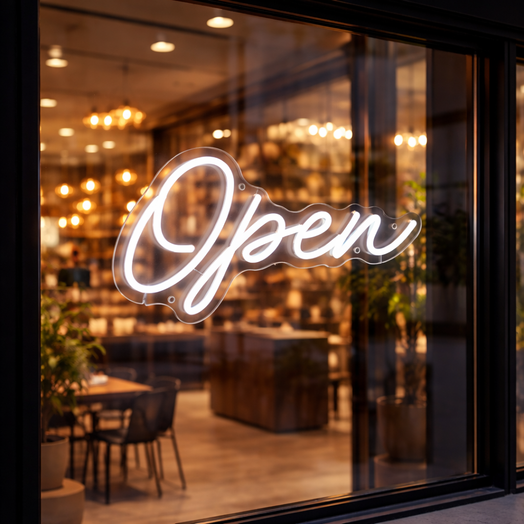 open sign cursive modern open sign for business