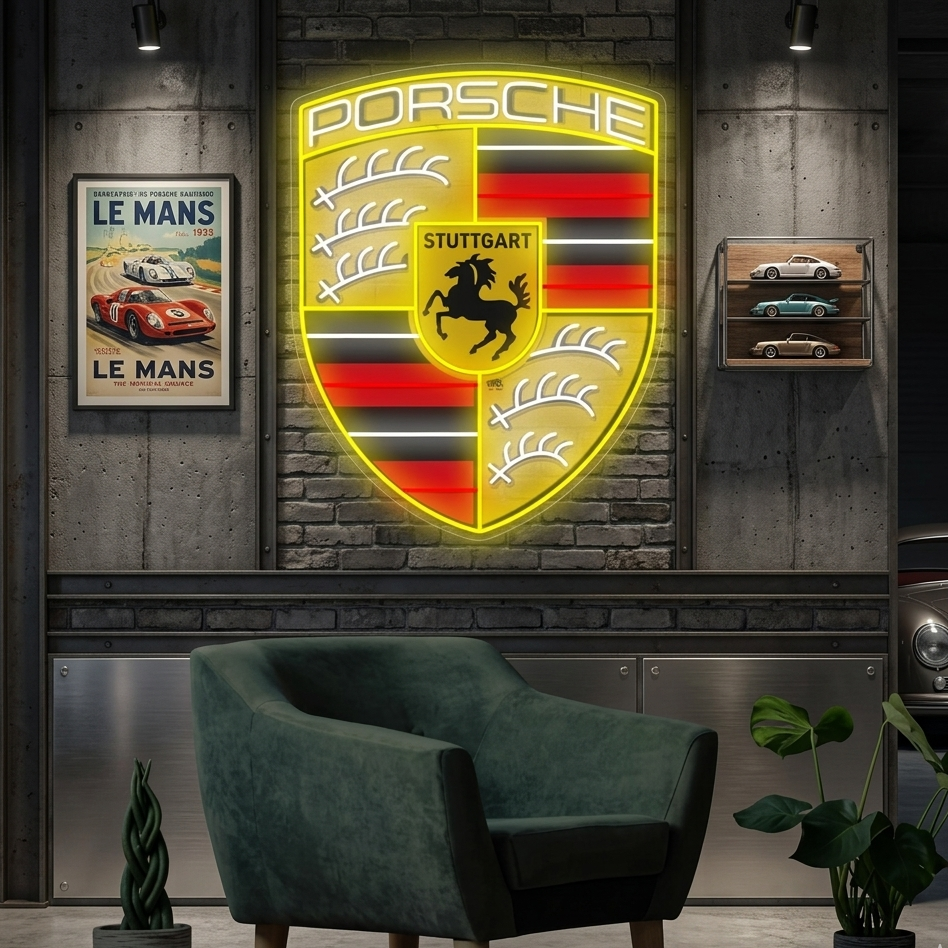 porsche logo neon sign for car enthusiast luxury car neon light