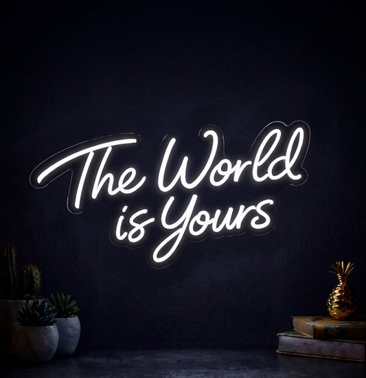 LED neon sign white neon saying the world is yours