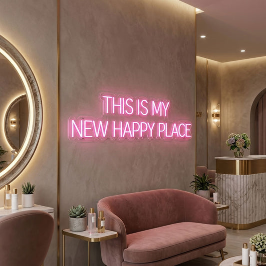 this is my new happy place neon sign for beauty salon nail salon hair salon business