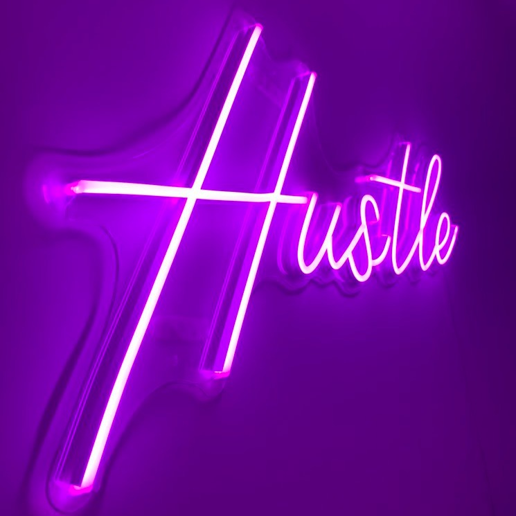 Hustle Neon sign in Vancouver British Columbia