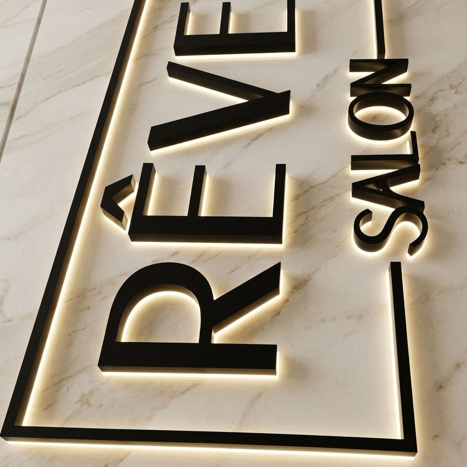 LED 3D backlit halo lit metal letter signage for business and storefronts