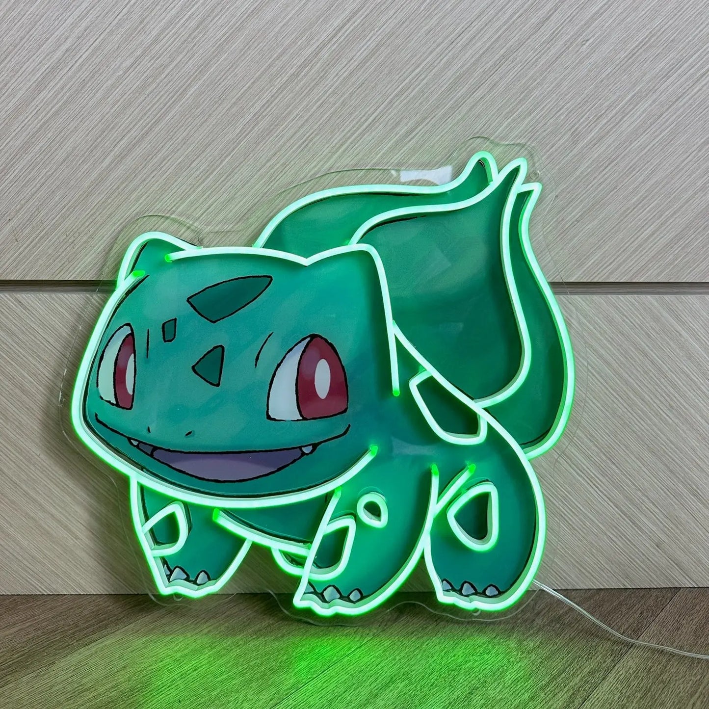 bulbasaur pokemon neon sign in green