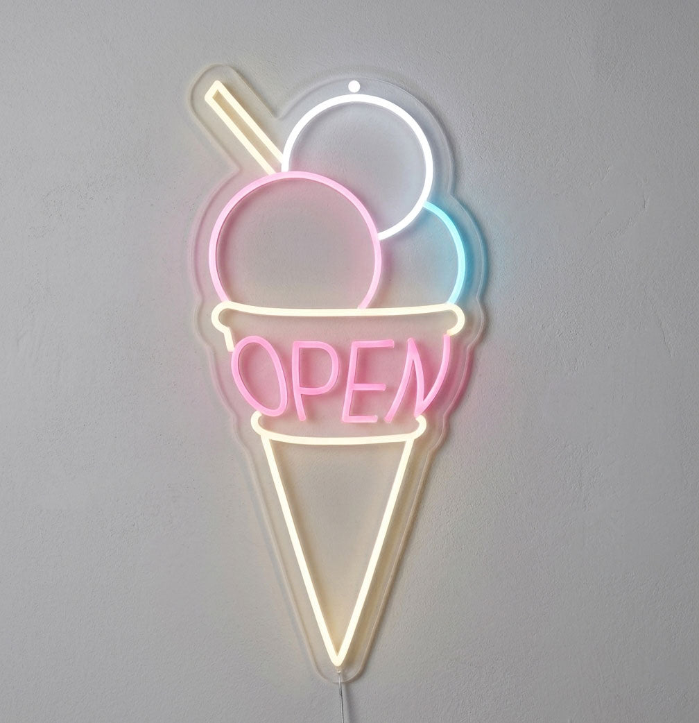 ICE CREAM CONE OPEN SIGN - LED NEON SIGN FOR CAFE AND BUSINESS Nightglow Studio