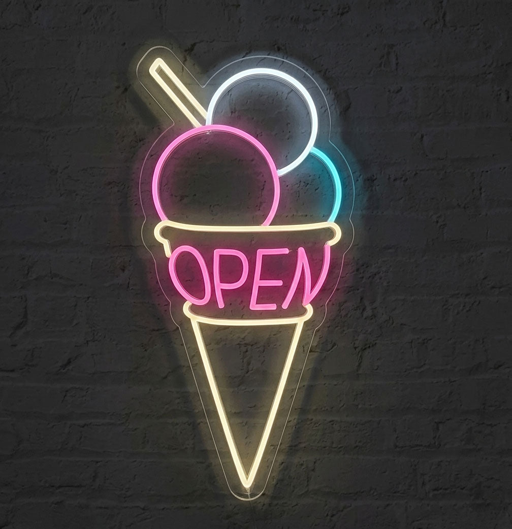 ICE CREAM CONE OPEN SIGN - LED NEON SIGN FOR CAFE AND BUSINESS Nightglow Studio