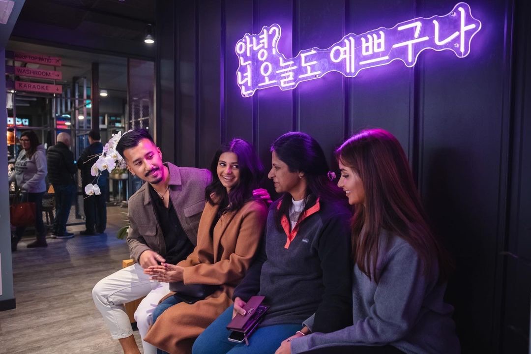 korean neon sign in a korean bbq restaurant