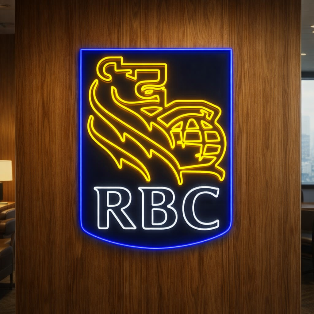 White Rbc Sign Custom Neon Logo Sign for RBC | Nightglow Studio