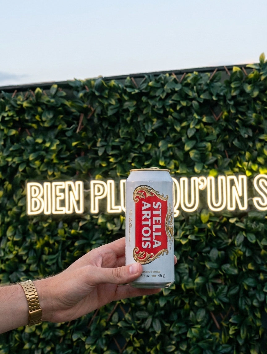 stella artois brand activation event in montreal old port with custom neon sign