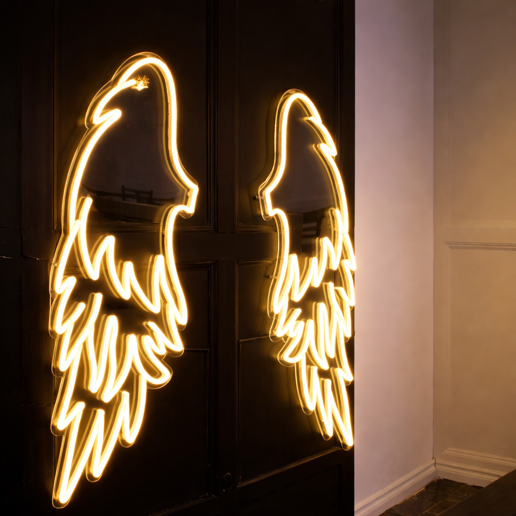 angel wings neon sign for photoshoot backdrops feature walls
