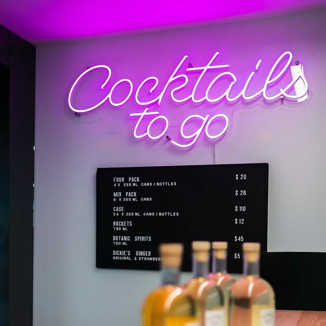 COCKTAILS TO GO NEON SIGN | BAR LED WALL LIGHT Nightglow Studio
