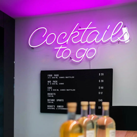 COCKTAILS TO GO NEON SIGN | BAR LED WALL LIGHT Nightglow Studio
