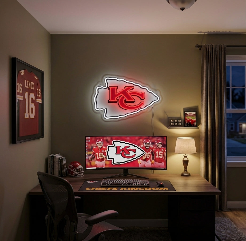 KANSAS CITY CHIEFS NEON SIGN | NFL FOOTBALL WALL LIGHT Nightglow Studio