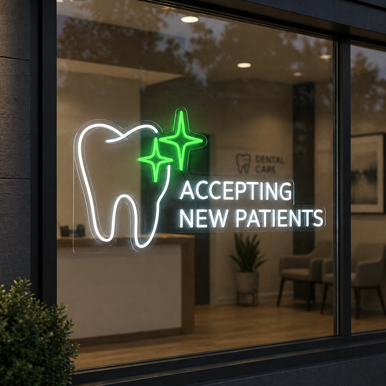 dentist tooth neon sign accepting new patients sign for dental office