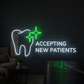 dentist tooth neon sign accepting new patients sign for dental office