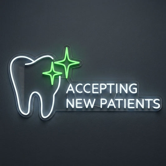 dentist tooth neon sign accepting new patients sign for dental office