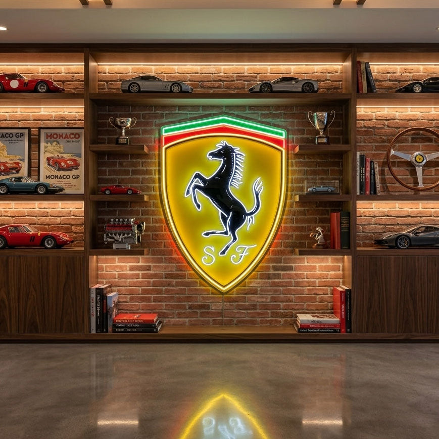 ferrari logo neon sign uv printed acrylic LED wall art for sports car enthusiast