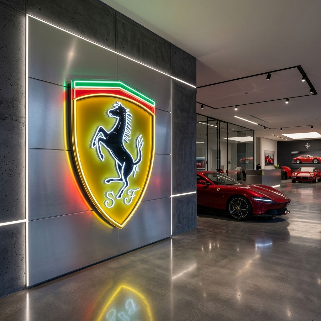 ferrari logo neon sign uv printed acrylic LED wall art for sports car enthusiast