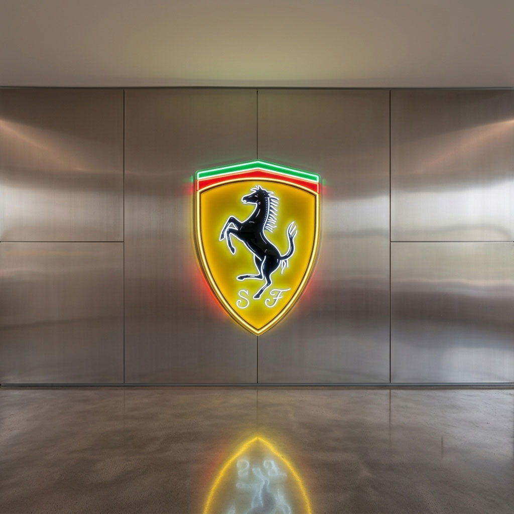 ferrari logo neon sign uv printed acrylic LED wall art for sports car enthusiast