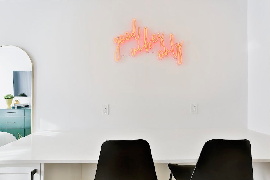good vibes only neon sign for airbnb, neon sign room decor, aesthetic night light
