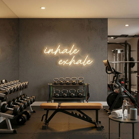 INHALE EXHALE CURSIVE — LED NEON SIGN FOR YOGA STUDIO Nightglow Studio