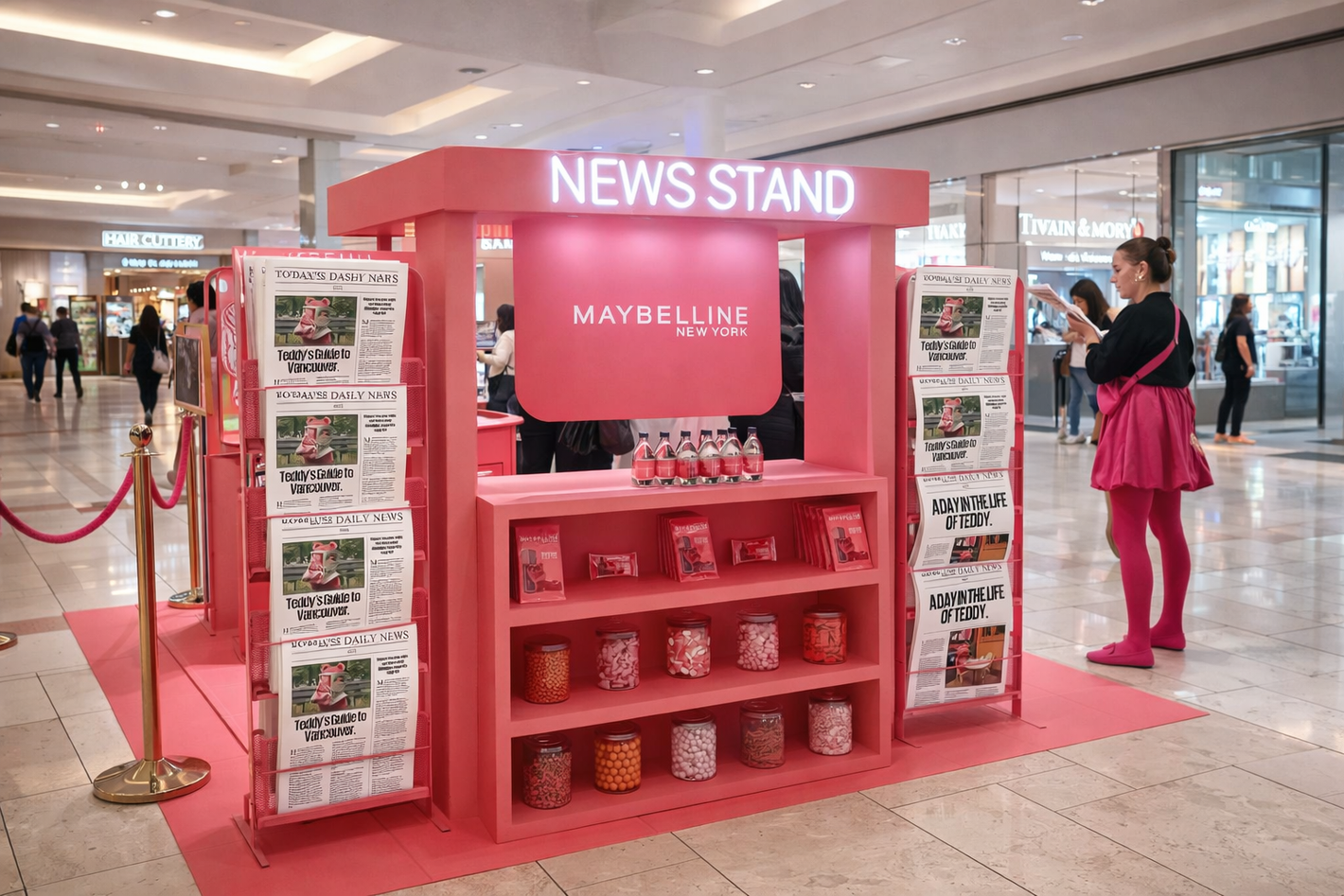 Beauty brand pop up with custom neon sign at Pacific Centre