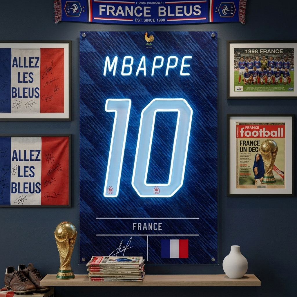 mbappe soccer football jersey neon sign wall art mbappe fan art 