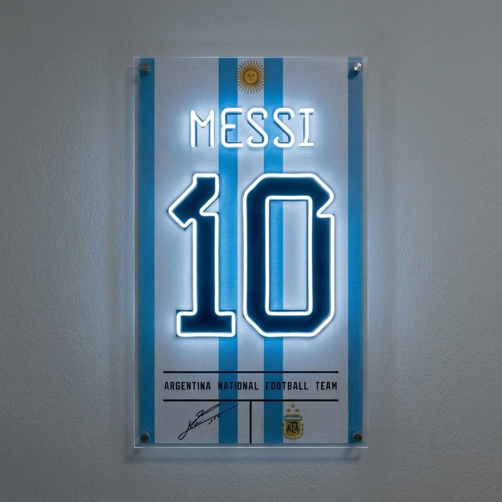 Lionel Messi Soccer Football Jersey Fan Art | Neon Sign LED Wall Decor Nightglow Studio