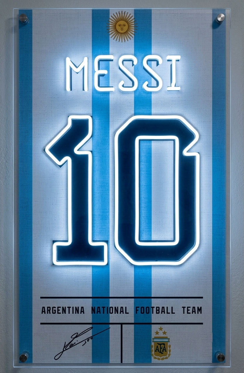Lionel Messi Soccer Football Jersey Fan Art | Neon Sign LED Wall Decor Nightglow Studio
