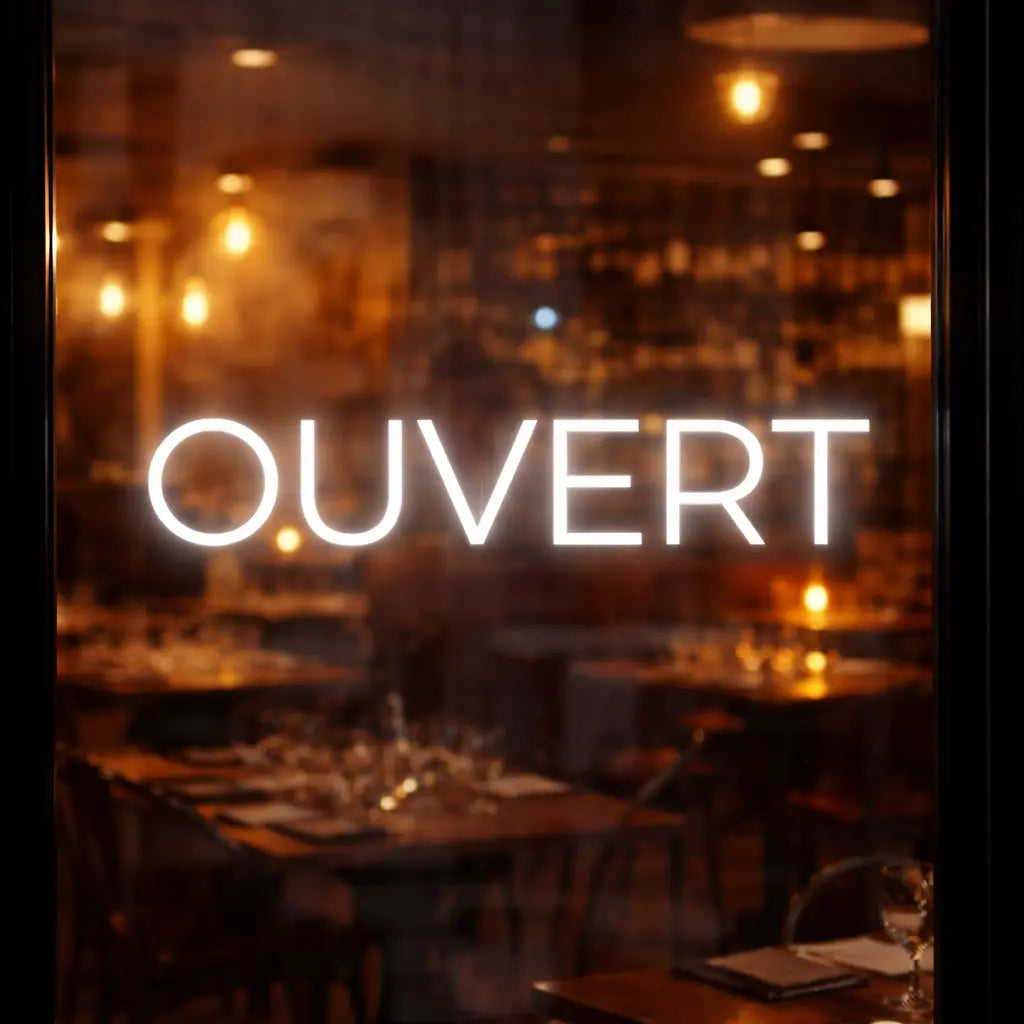 ouvert open neon sign french for business storefront