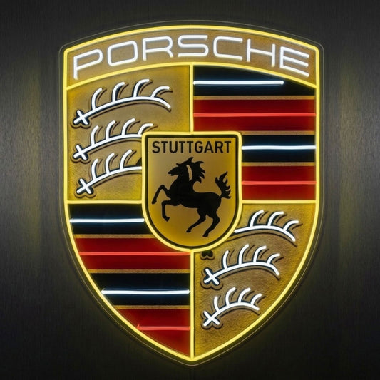 porsche motorsport car enthusiast neon sign logo