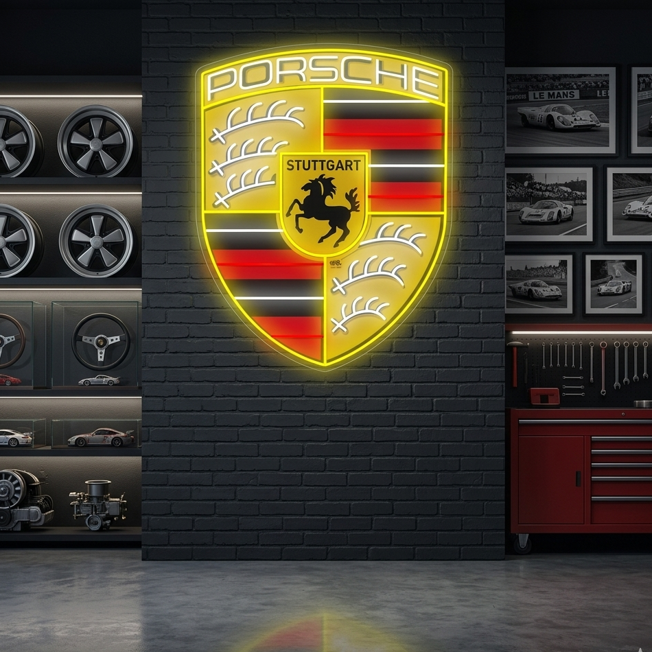 porsche logo neon sign for car enthusiast luxury car neon light