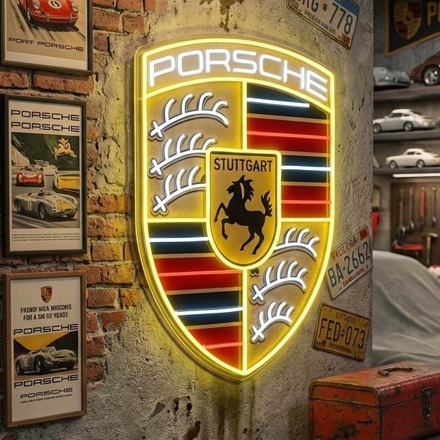 porsche logo neon sign for car enthusiast luxury car neon light