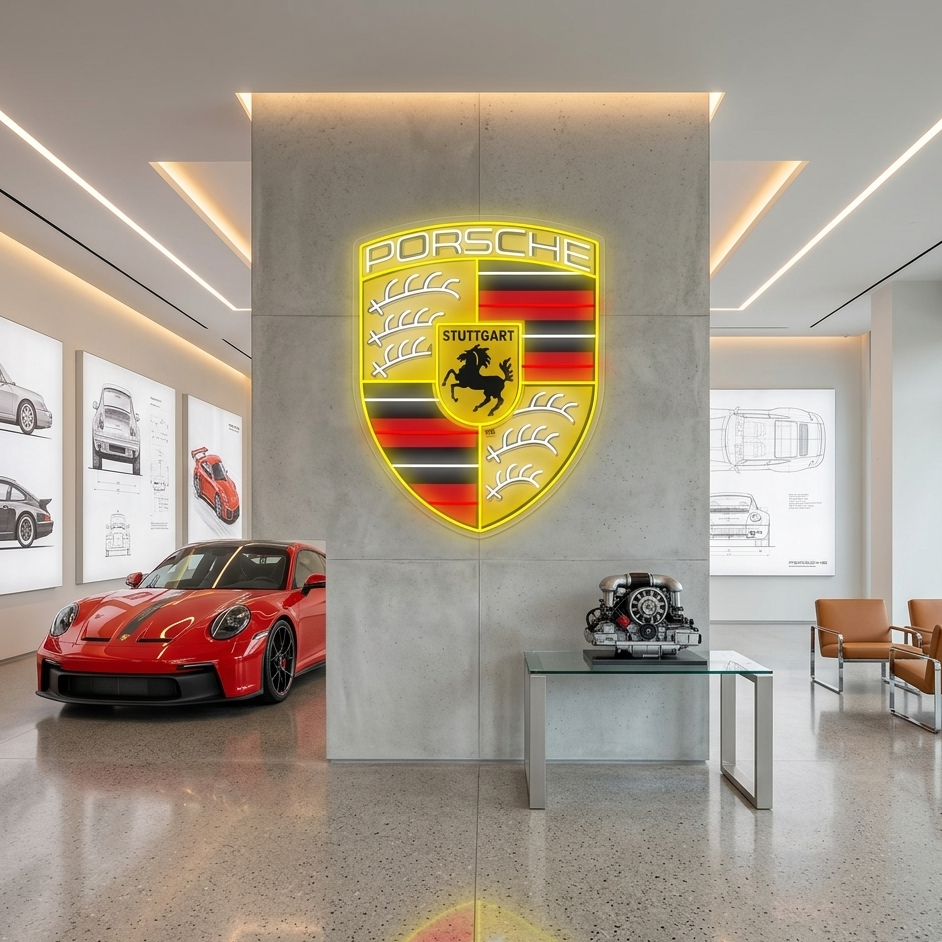 porsche logo neon sign for car enthusiast luxury car neon light