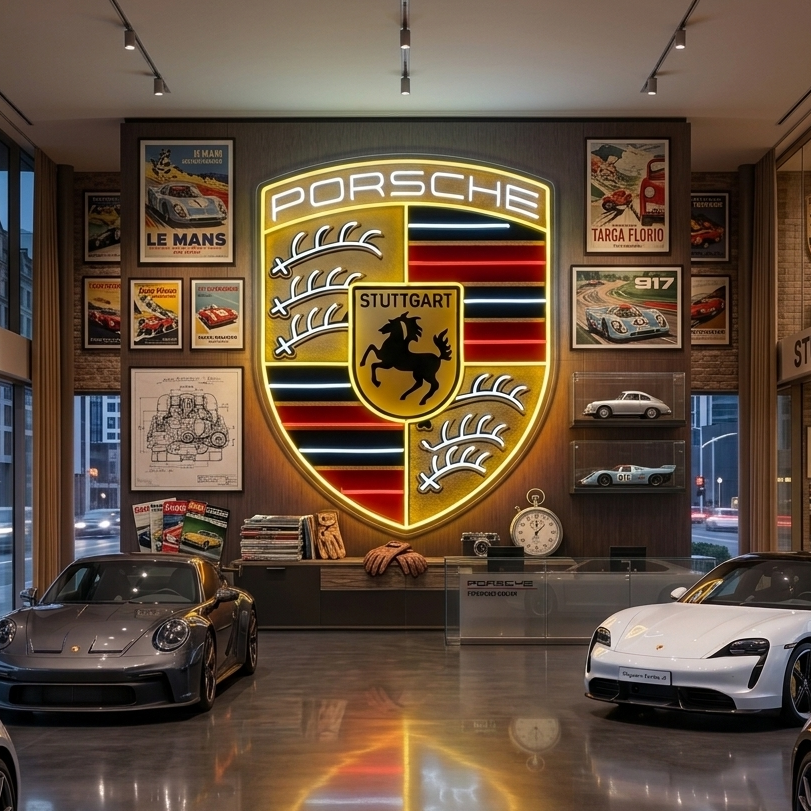 porsche logo neon sign for car enthusiast luxury car neon light