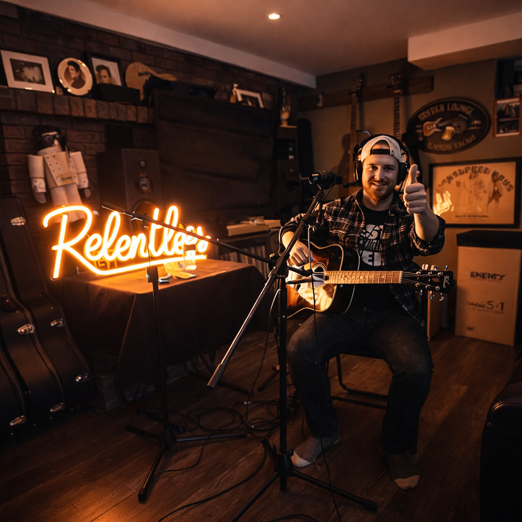 neon sign for music recording studio for bands and artists