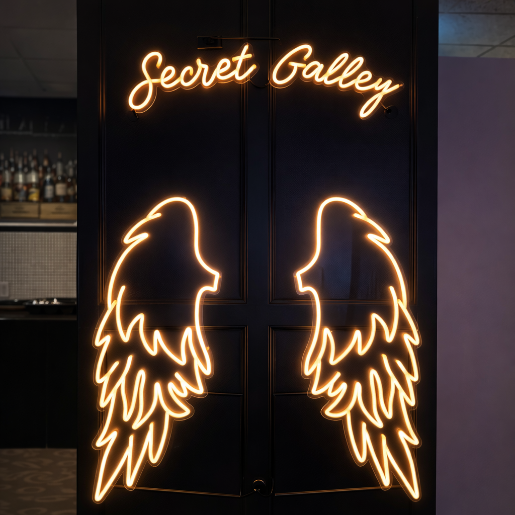 angel wings neon sign for restaurant backdrop