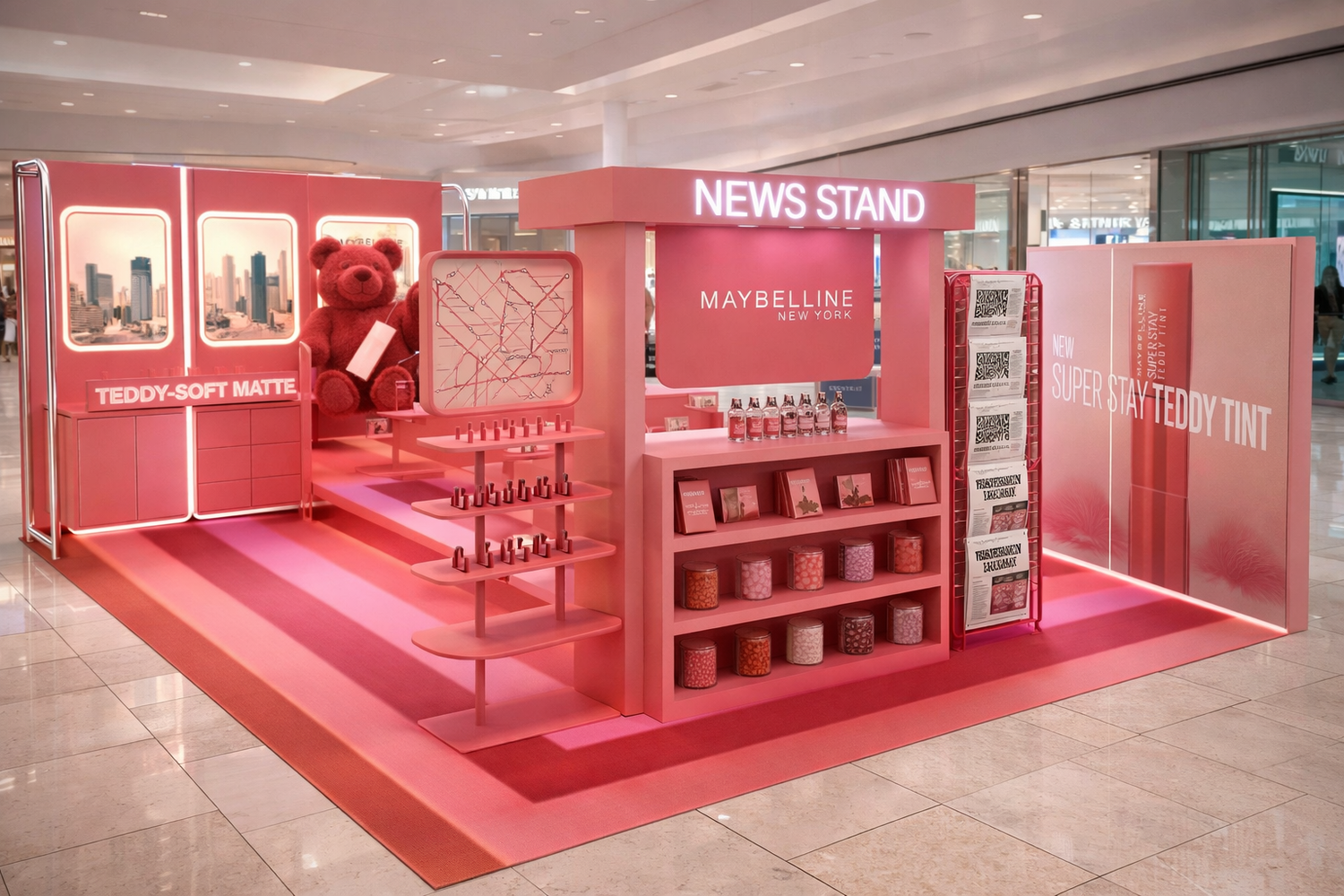 Maybelline Teddy Lip Tint pop up neon signage in Vancouver mall