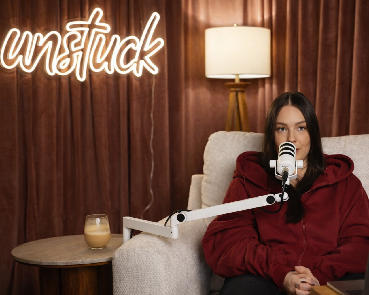 neon sign for podcast studio unstuck neon lighting for backdrop