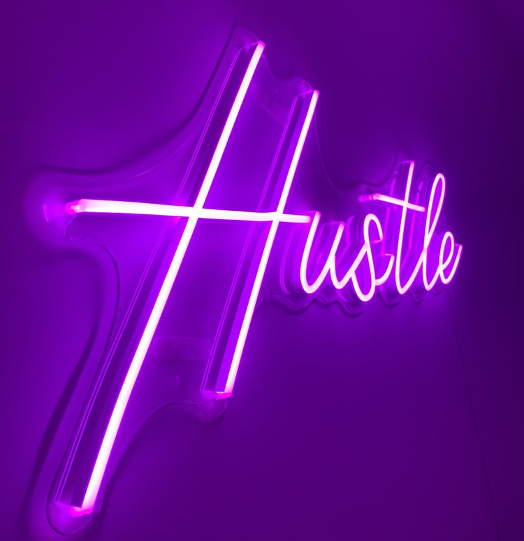 Hustle Neon sign in Vancouver British Columbia